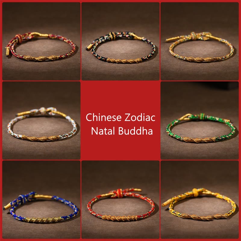 Wear FengShui Handmade Chinese Zodiac Natal Buddha Luck Strength Braided Rope Bracelet