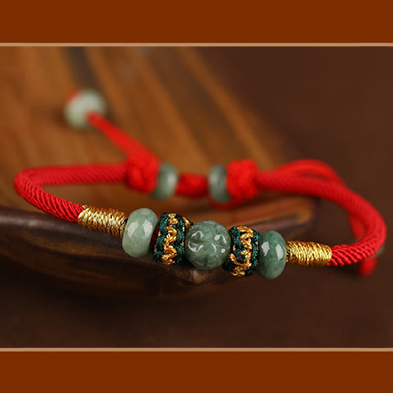 Wear FengShui Jade Abacus Bead Prosperity Red String Rope Bracelet