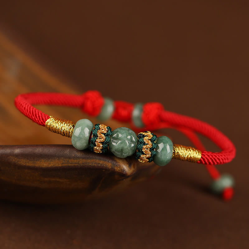 Wear FengShui Jade Abacus Bead Prosperity Red String Rope Bracelet