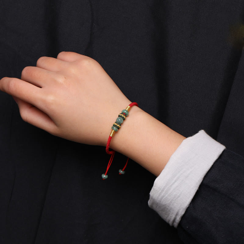 Wear FengShui Jade Abacus Bead Prosperity Red String Rope Bracelet