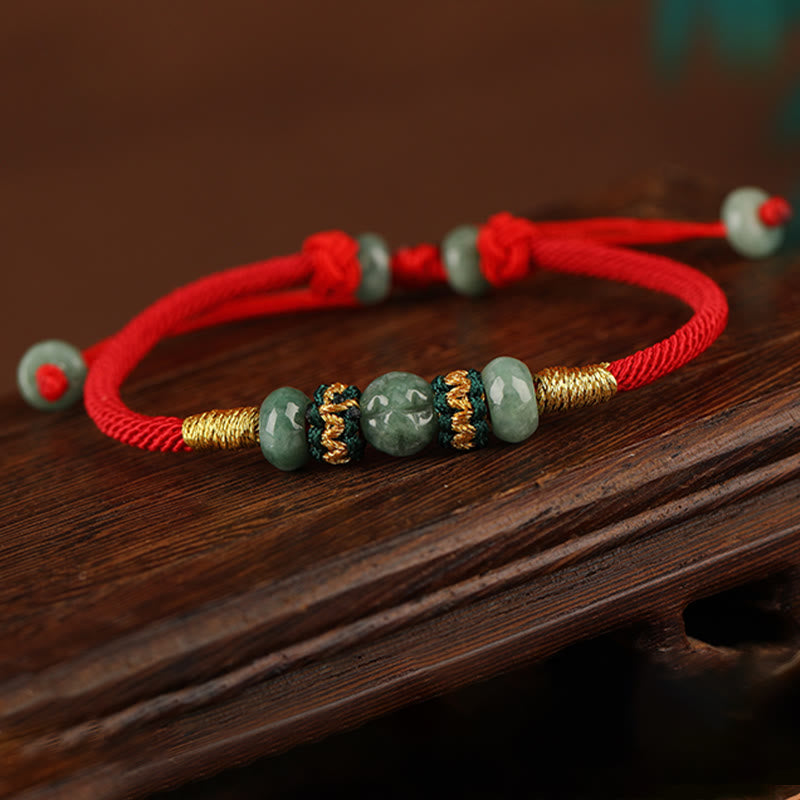 Wear FengShui Jade Abacus Bead Prosperity Red String Rope Bracelet