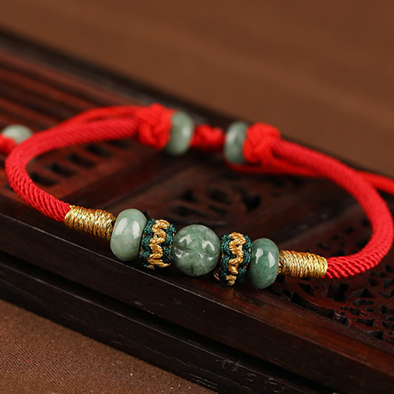 Wear FengShui Jade Abacus Bead Prosperity Red String Rope Bracelet