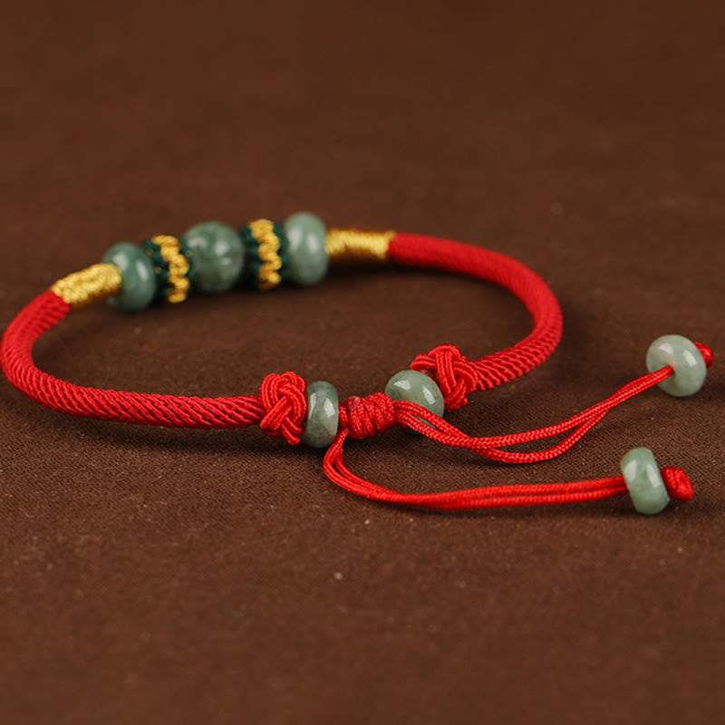 Wear FengShui Jade Abacus Bead Prosperity Red String Rope Bracelet