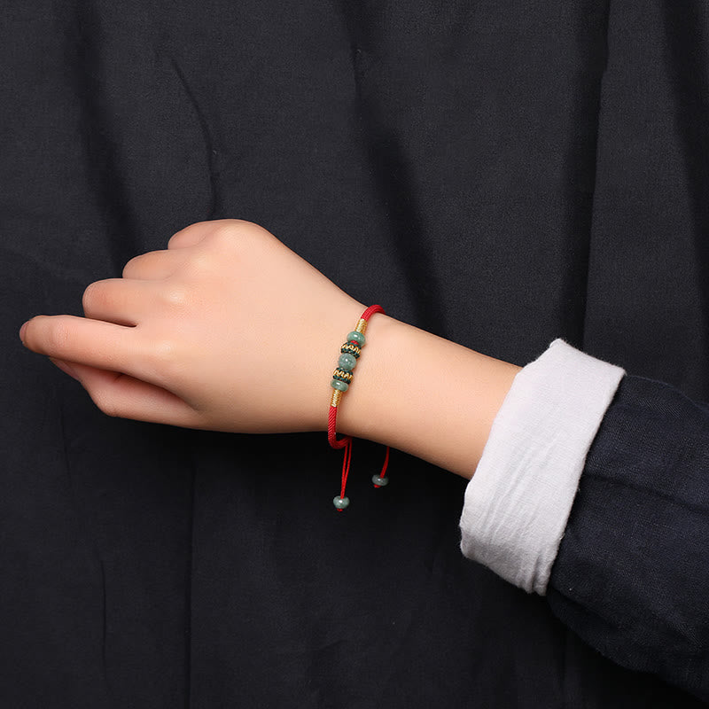 Wear FengShui Jade Abacus Bead Prosperity Red String Rope Bracelet