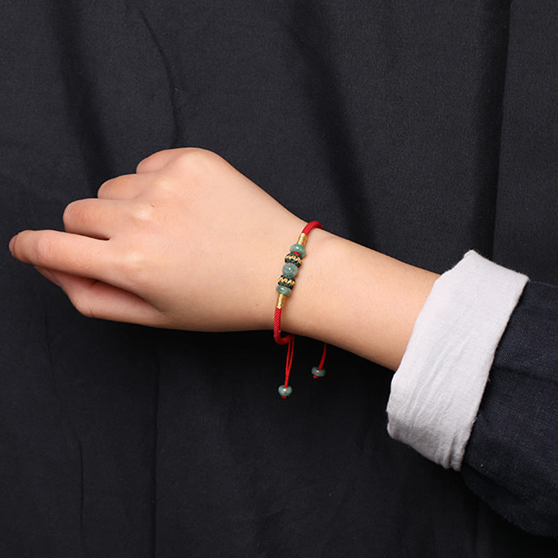 Wear FengShui Jade Abacus Bead Prosperity Red String Rope Bracelet