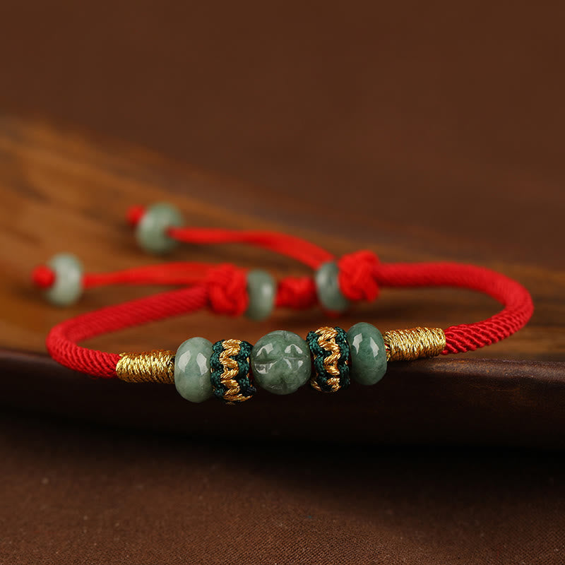 Wear FengShui Jade Abacus Bead Prosperity Red String Rope Bracelet