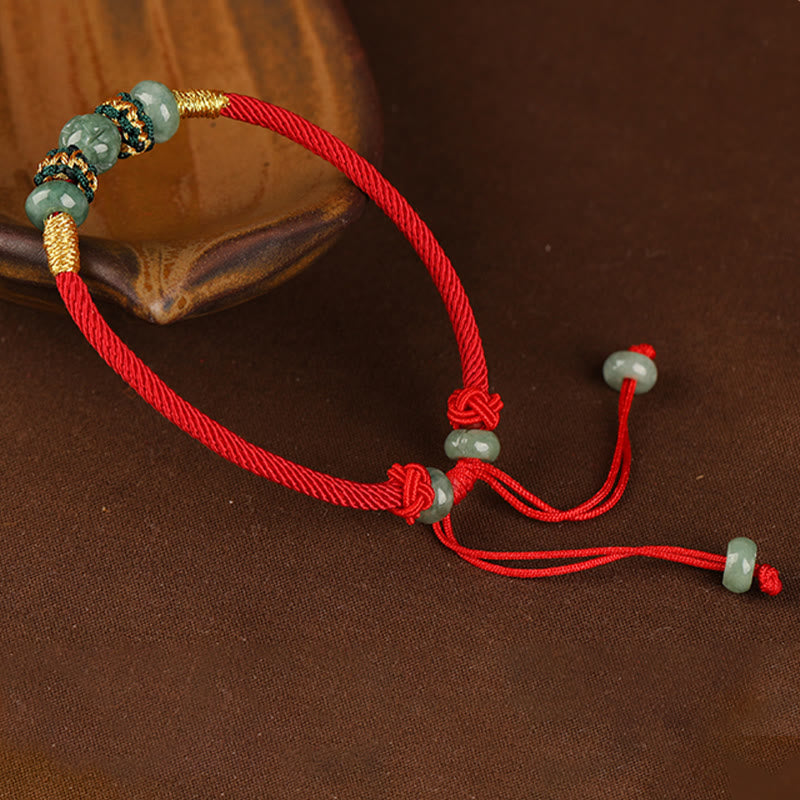 Wear FengShui Jade Abacus Bead Prosperity Red String Rope Bracelet