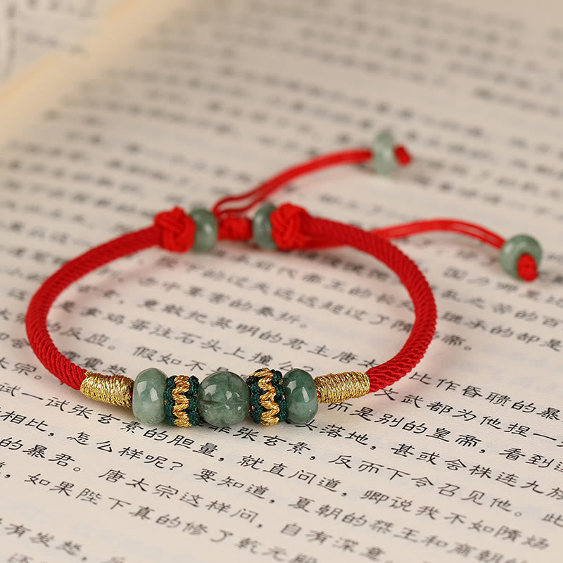 Wear FengShui Jade Abacus Bead Prosperity Red String Rope Bracelet