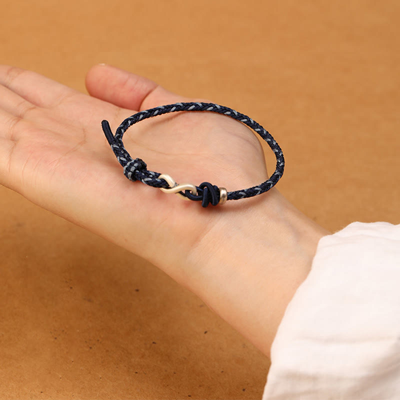 Wear FengShui Handmade 999 Sterling Silver Endless Knot Infinity Symbol Luck Rope Bracelet