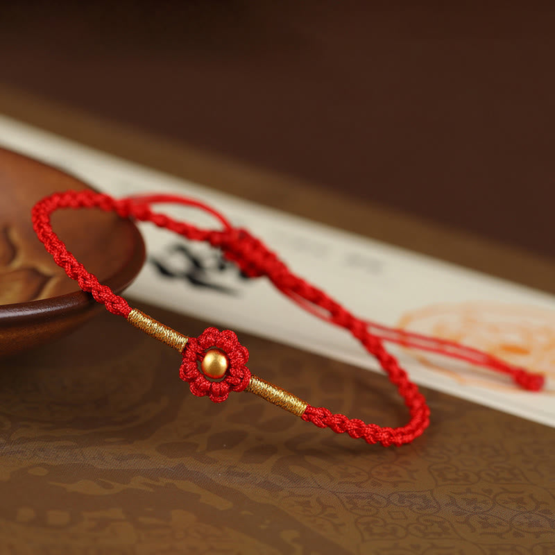 Wear FengShui 999 Gold Mini Bead Handmade Flower Design Luck Protection Rope Bracelet