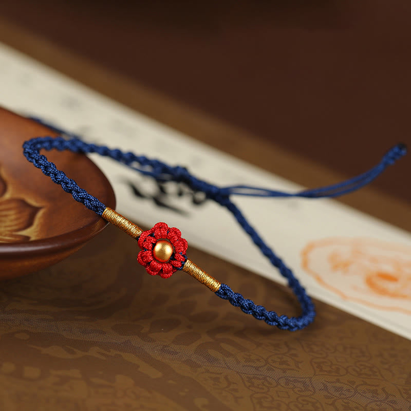 Wear FengShui 999 Gold Mini Bead Handmade Flower Design Luck Protection Rope Bracelet