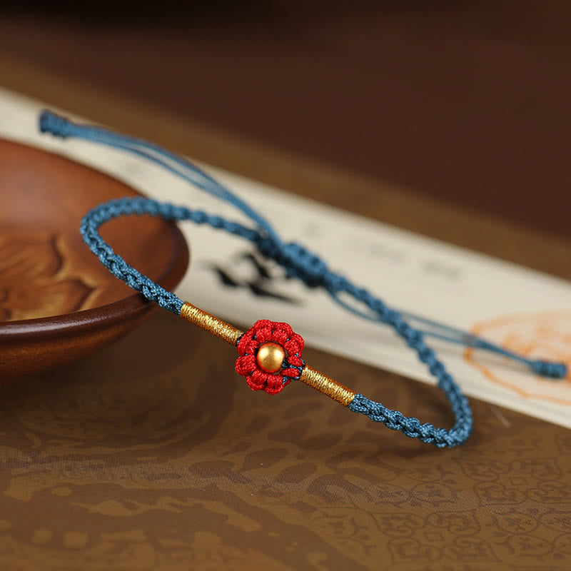 Wear FengShui 999 Gold Mini Bead Handmade Flower Design Luck Protection Rope Bracelet