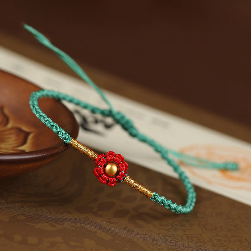 Wear FengShui 999 Gold Mini Bead Handmade Flower Design Luck Protection Rope Bracelet