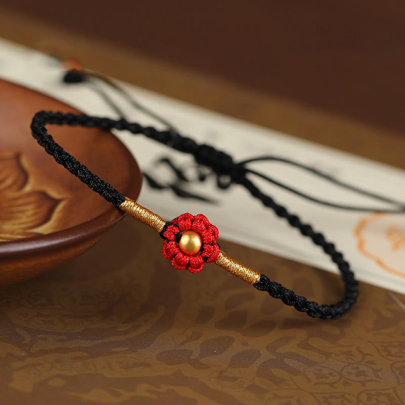 Wear FengShui 999 Gold Mini Bead Handmade Flower Design Luck Protection Rope Bracelet