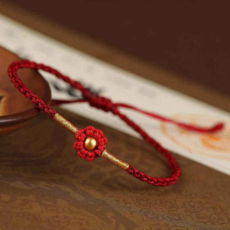 Wear FengShui 999 Gold Mini Bead Handmade Flower Design Luck Protection Rope Bracelet