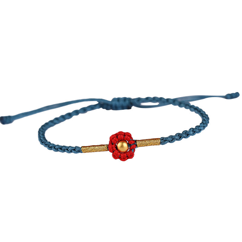 Wear FengShui 999 Gold Mini Bead Handmade Flower Design Luck Protection Rope Bracelet