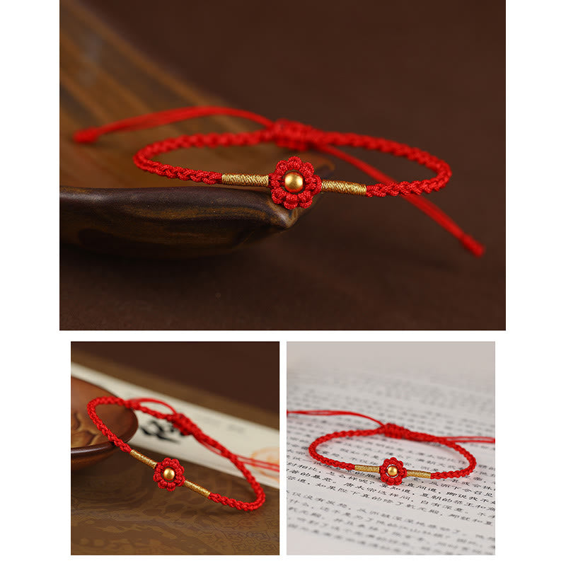 Wear FengShui 999 Gold Mini Bead Handmade Flower Design Luck Protection Rope Bracelet