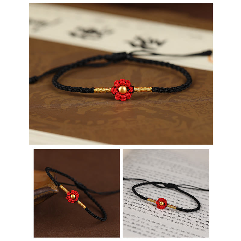 Wear FengShui 999 Gold Mini Bead Handmade Flower Design Luck Protection Rope Bracelet