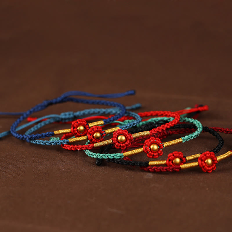Wear FengShui 999 Gold Mini Bead Handmade Flower Design Luck Protection Rope Bracelet