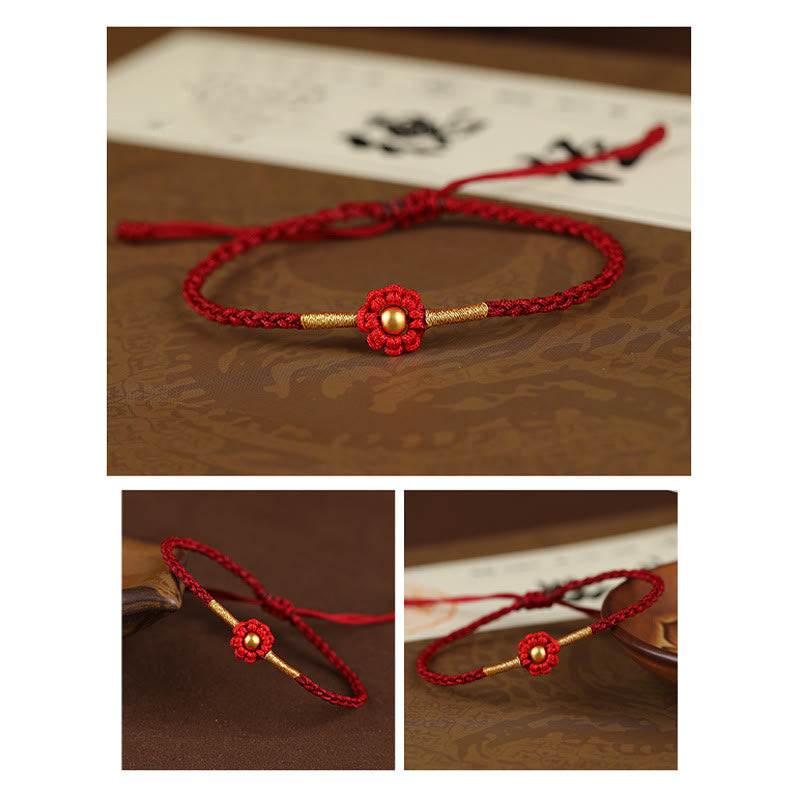 Wear FengShui 999 Gold Mini Bead Handmade Flower Design Luck Protection Rope Bracelet