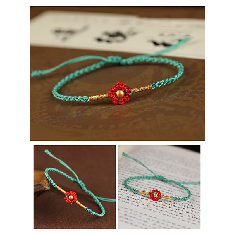 Wear FengShui 999 Gold Mini Bead Handmade Flower Design Luck Protection Rope Bracelet