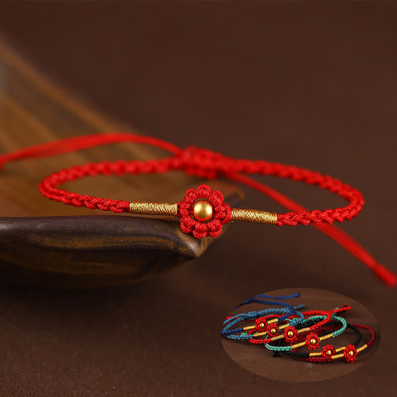 Wear FengShui 999 Gold Mini Bead Handmade Flower Design Luck Protection Rope Bracelet