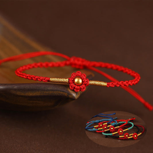 Wear FengShui 999 Gold Mini Bead Handmade Flower Design Luck Protection Rope Bracelet