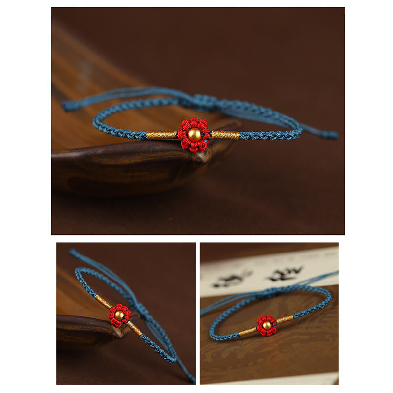 Wear FengShui 999 Gold Mini Bead Handmade Flower Design Luck Protection Rope Bracelet