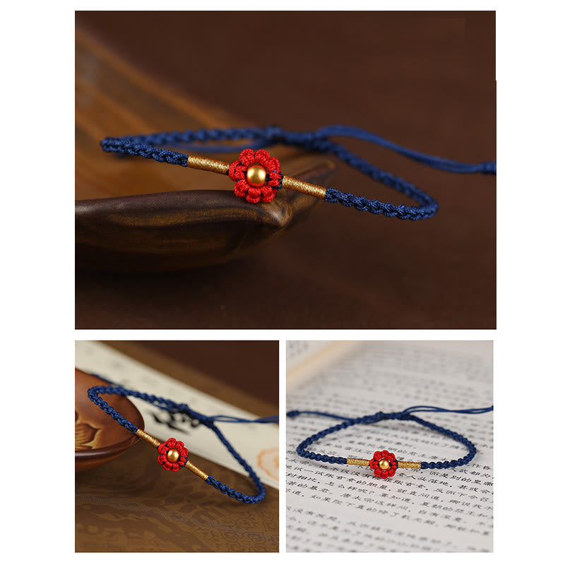 Wear FengShui 999 Gold Mini Bead Handmade Flower Design Luck Protection Rope Bracelet
