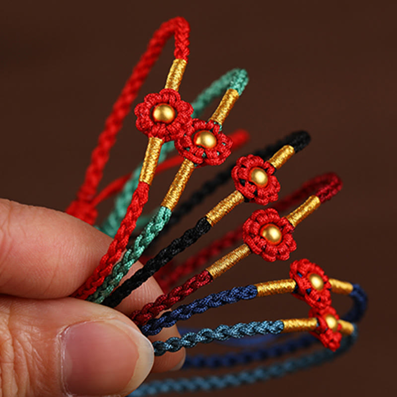 Wear FengShui 999 Gold Mini Bead Handmade Flower Design Luck Protection Rope Bracelet