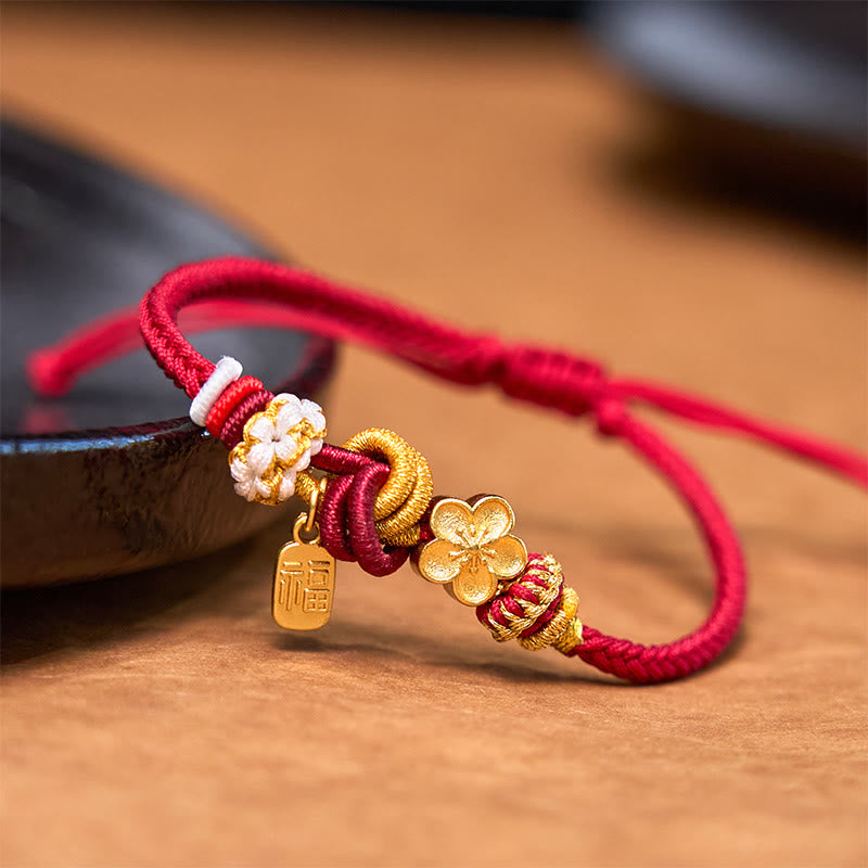 Wear FengShui Peach Blossom Happiness Charm Luck Red String Bracelet