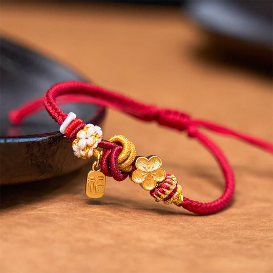 Wear FengShui Peach Blossom Happiness Charm Luck Red String Bracelet