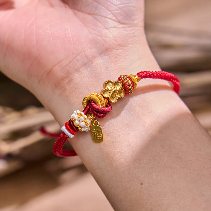Wear FengShui Peach Blossom Happiness Charm Luck Red String Bracelet