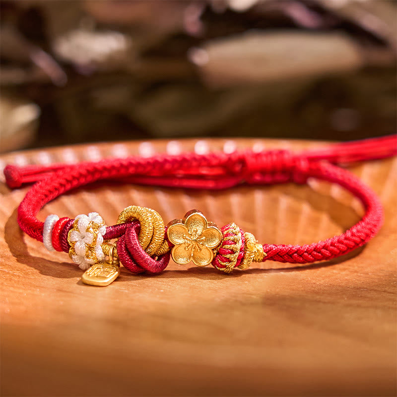 Wear FengShui Peach Blossom Happiness Charm Luck Red String Bracelet