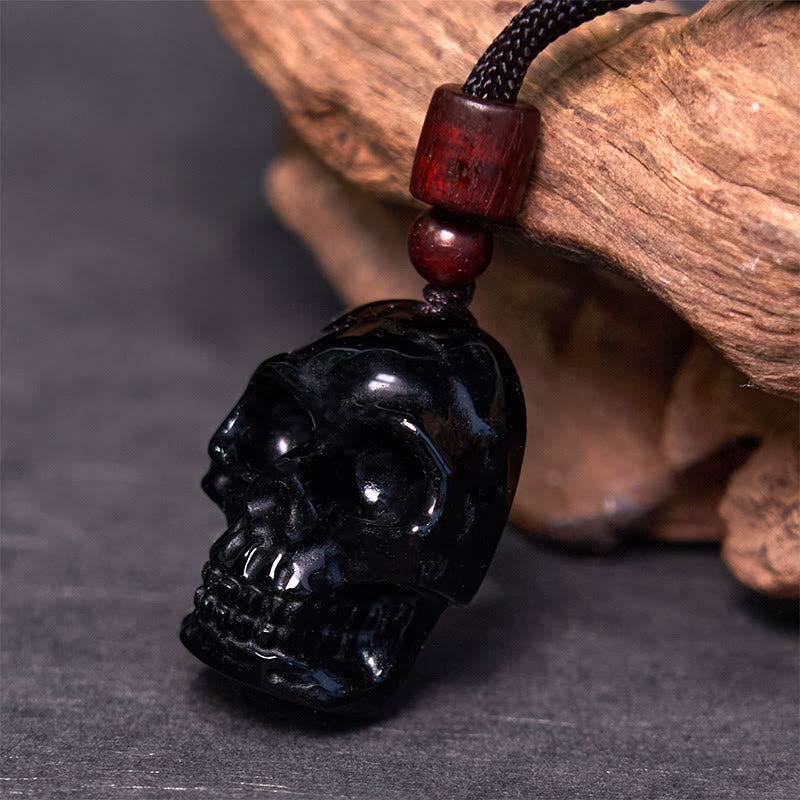 Wear FengShui Black Obsidian String Skeleton Fulfilment Necklace Pendant