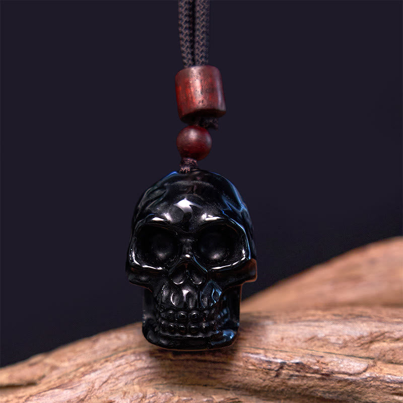 Wear FengShui Black Obsidian String Skeleton Fulfilment Necklace Pendant