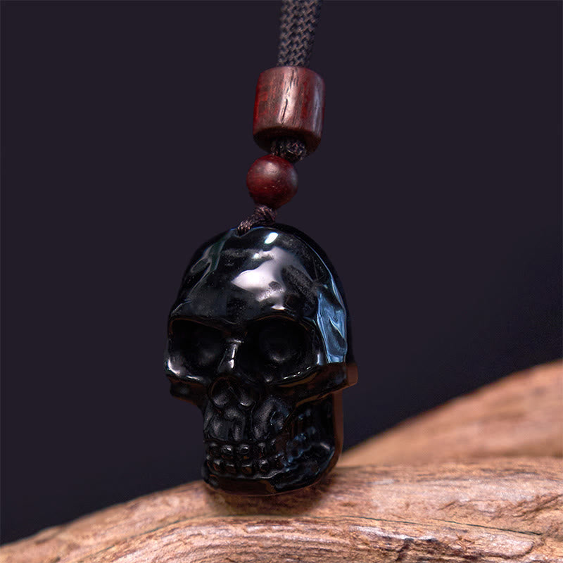 Wear FengShui Black Obsidian String Skeleton Fulfilment Necklace Pendant