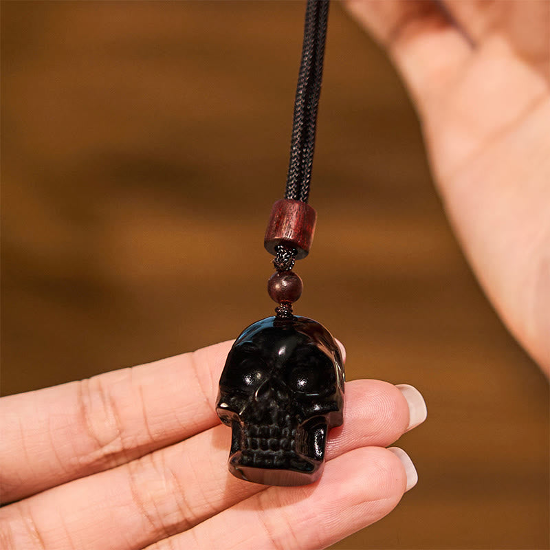Wear FengShui Black Obsidian String Skeleton Fulfilment Necklace Pendant