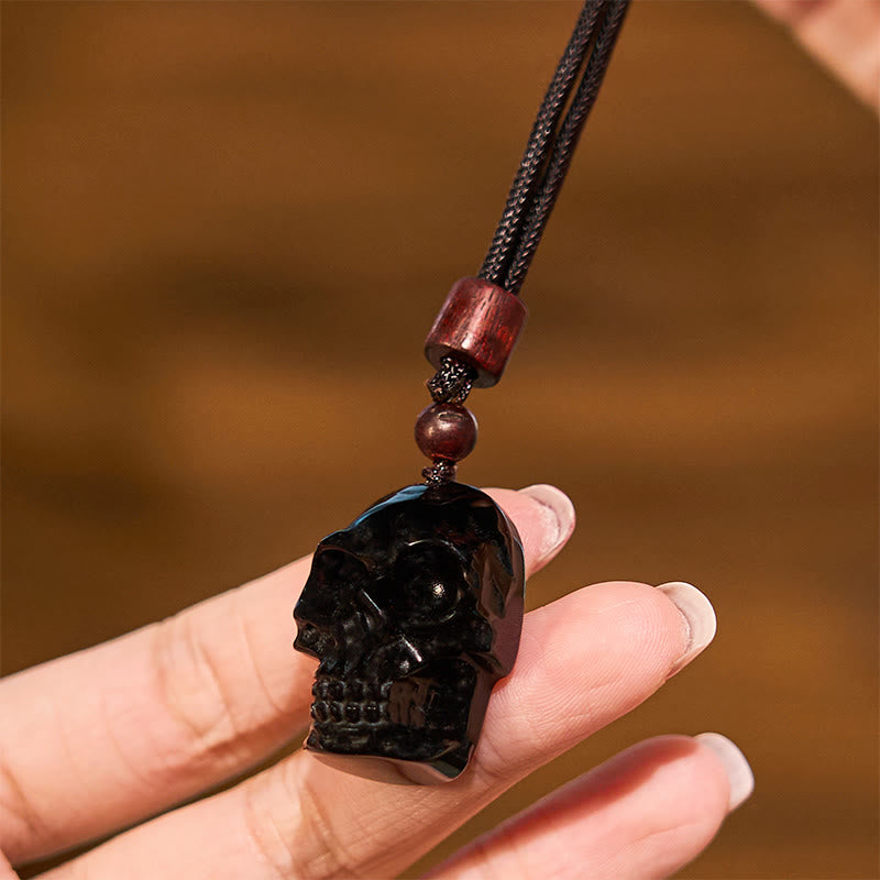 Wear FengShui Black Obsidian String Skeleton Fulfilment Necklace Pendant