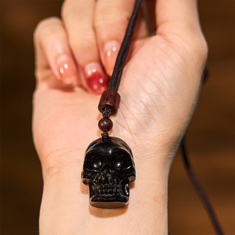 Wear FengShui Black Obsidian String Skeleton Fulfilment Necklace Pendant