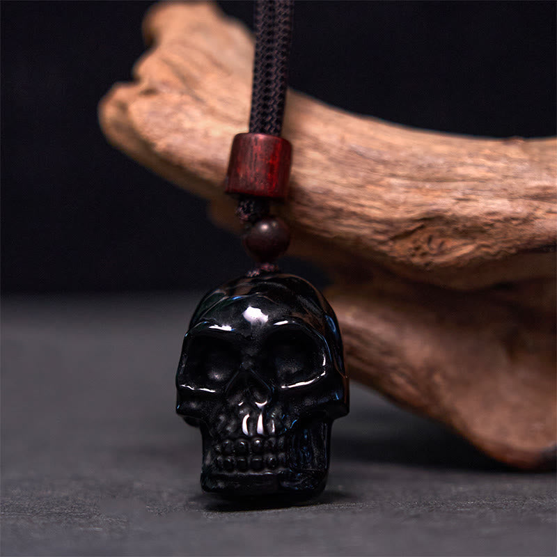 Wear FengShui Black Obsidian String Skeleton Fulfilment Necklace Pendant