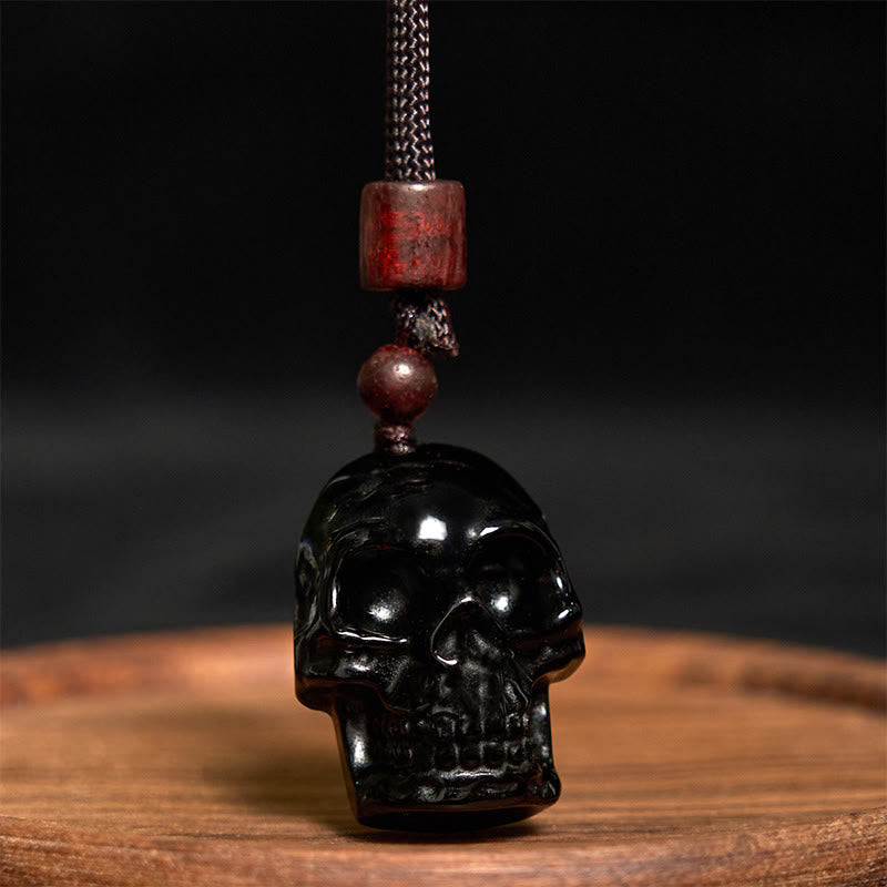 Wear FengShui Black Obsidian String Skeleton Fulfilment Necklace Pendant