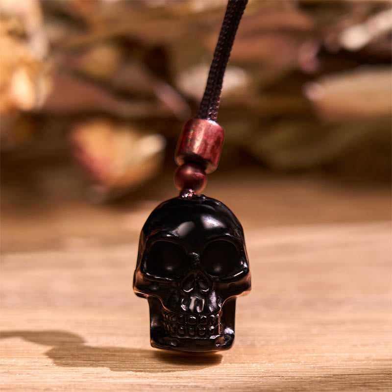 Wear FengShui Black Obsidian String Skeleton Fulfilment Necklace Pendant