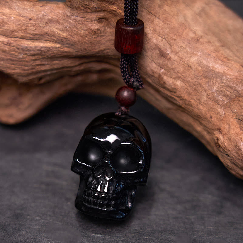 Wear FengShui Black Obsidian String Skeleton Fulfilment Necklace Pendant