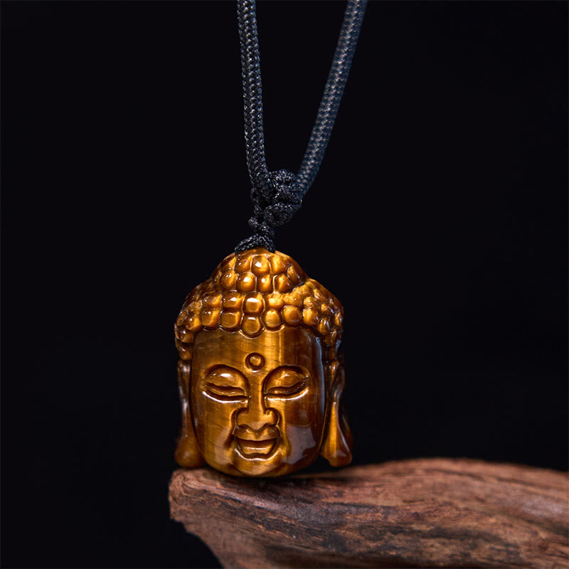Wear FengShui Tiger Eye String Buddha Head Courage Necklace Pendant