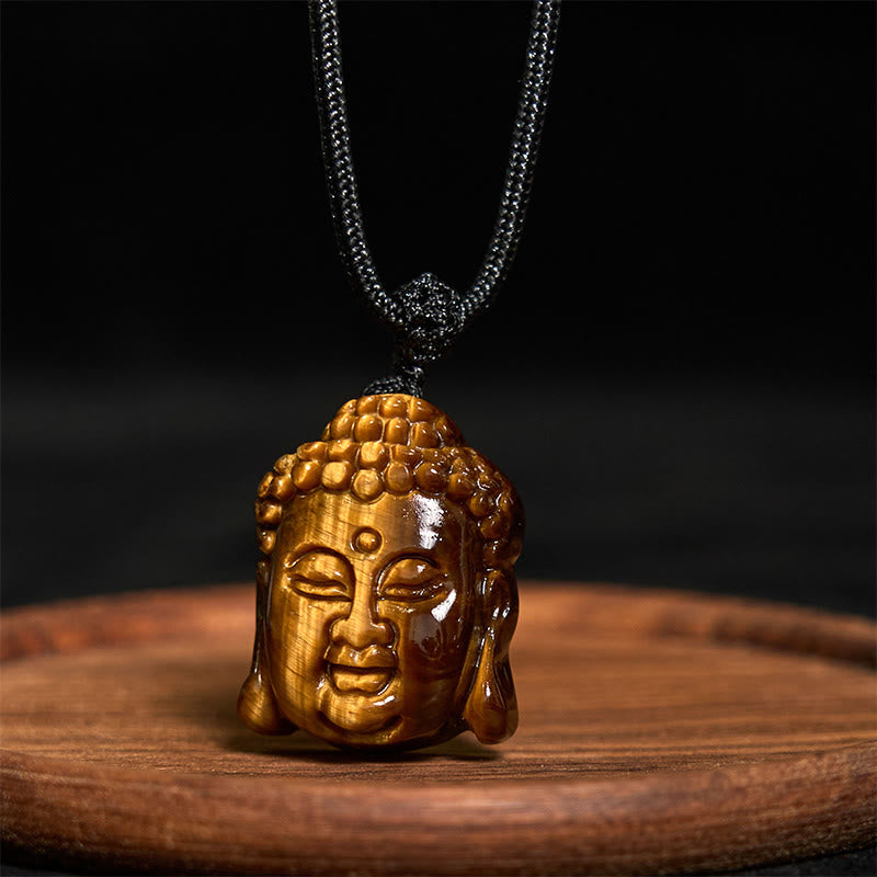 Wear FengShui Tiger Eye String Buddha Head Courage Necklace Pendant
