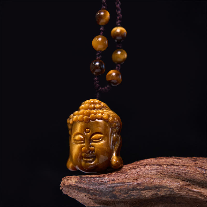 Wear FengShui Tiger Eye String Buddha Head Courage Necklace Pendant