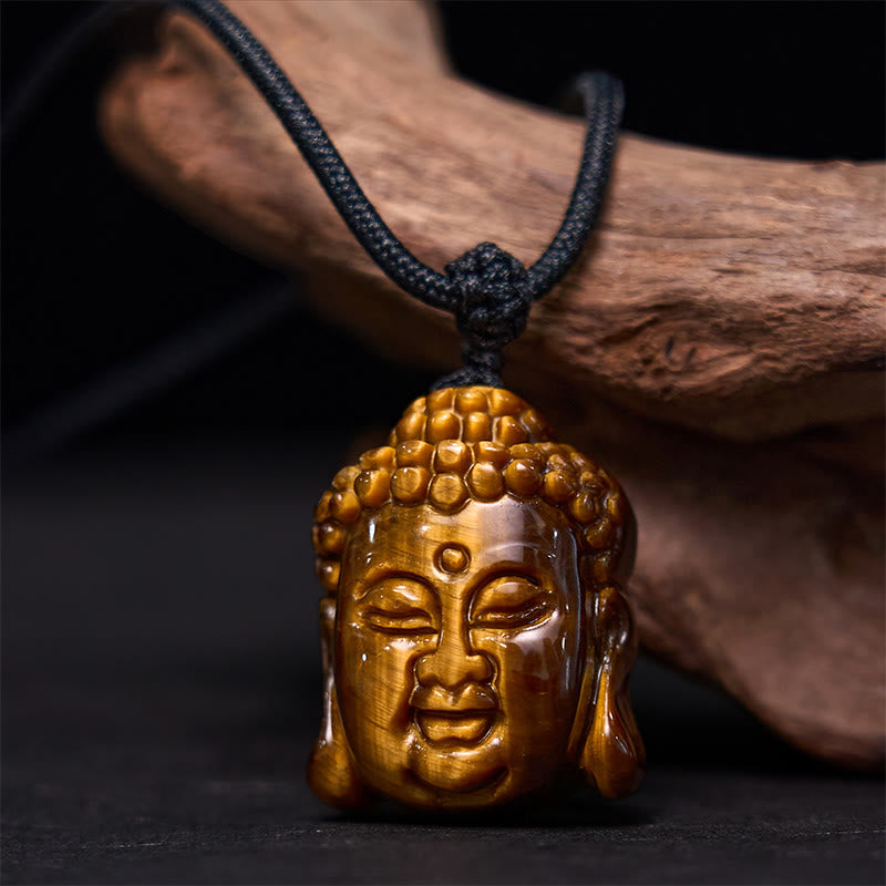 Wear FengShui Tiger Eye String Buddha Head Courage Necklace Pendant