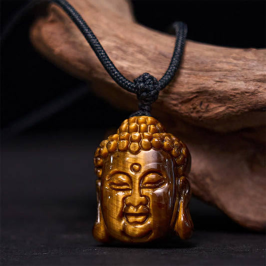 Wear FengShui Tiger Eye String Buddha Head Courage Necklace Pendant