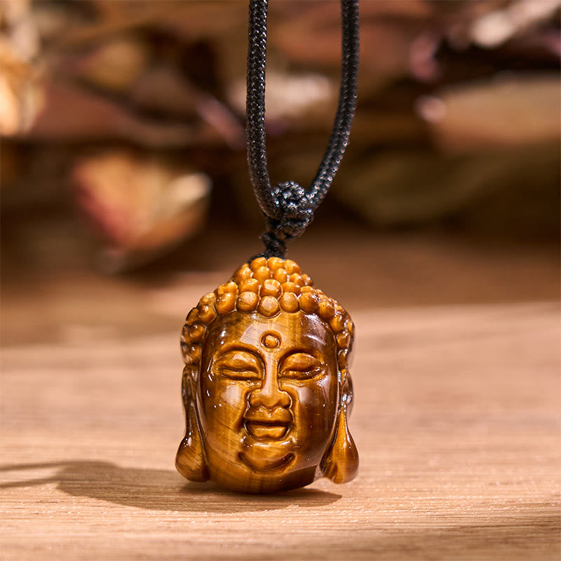 Wear FengShui Tiger Eye String Buddha Head Courage Necklace Pendant